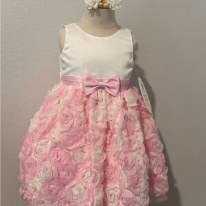 American Princess Pink and Cream Rosette Dress 2T w/ Hair Clips NWT Party Easter